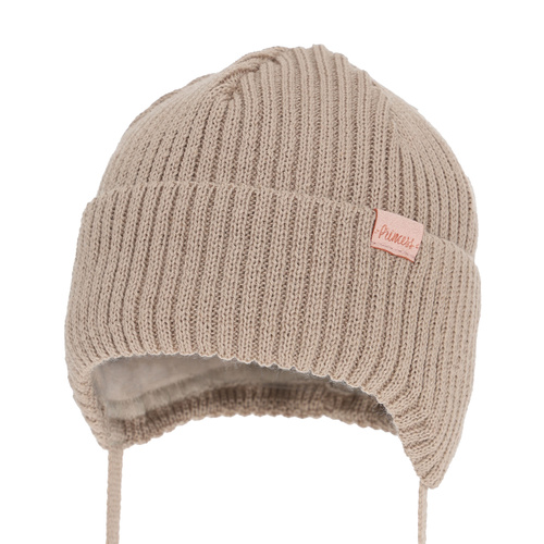 Meisjes wintermuts, beige, met bindkoorden, met merinowol, Punia