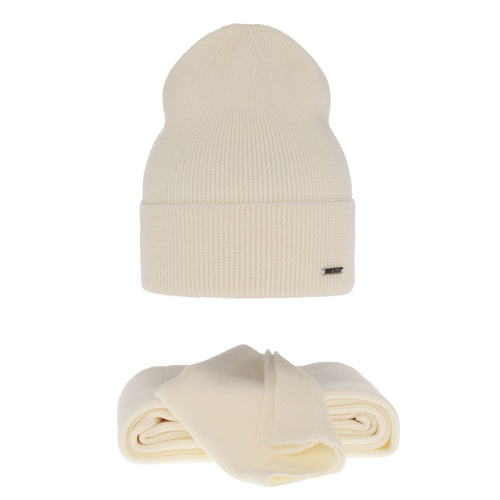 Ensemble d'hiver femme: bonnet et écharpe, crème, avec laine mérinos, Melpomena