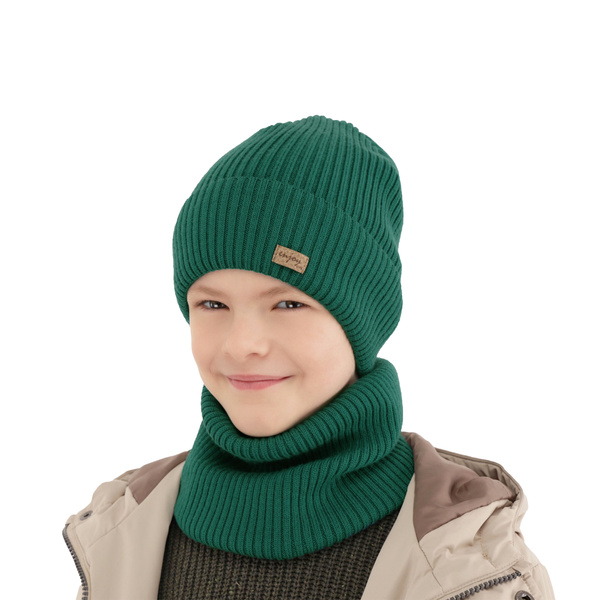 Ensemble automne/printemps garçon: bonnet et snood, 100% Laine Mérinos Extrafine, szmaragdowy, Intro