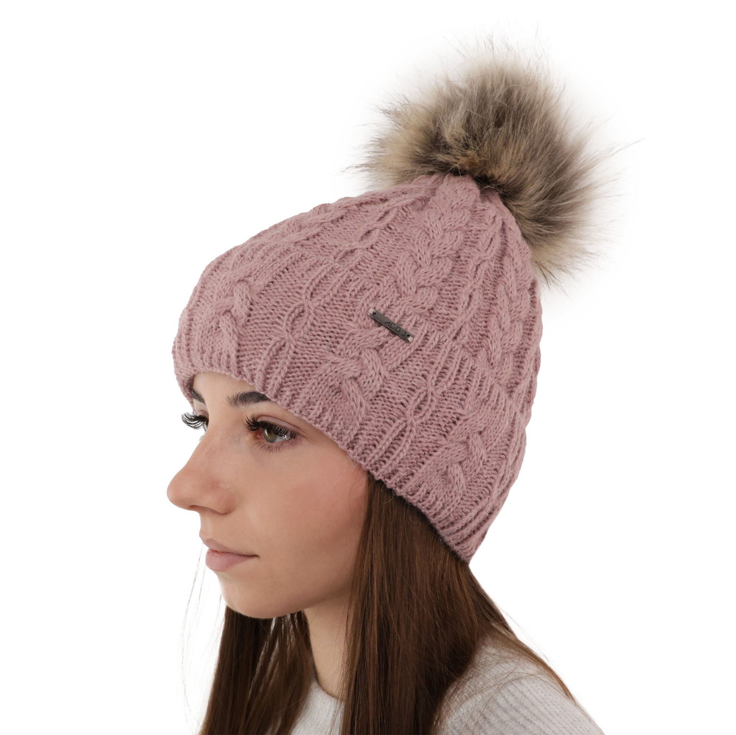 Bonnet d'hiver femme, hiver, wrzosowa, avec pompon, Omega