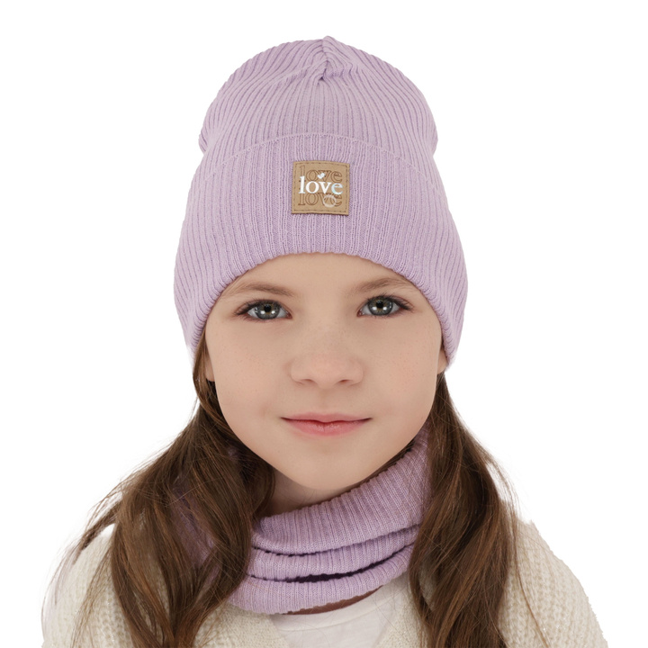 Ensemble automne/printemps fille: bonnet et snood, met katoen, violet, Furora