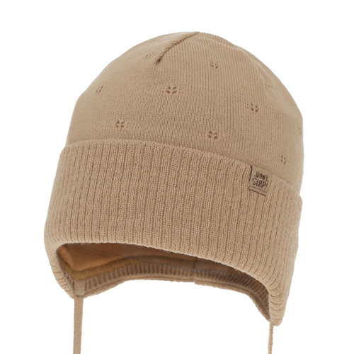 Jongens herfst/lente muts, camel, met bindkoorden, Leif