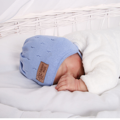 Jongens herfst/lente muts, grijs, met bindkoorden, geperforeerd, Bobi