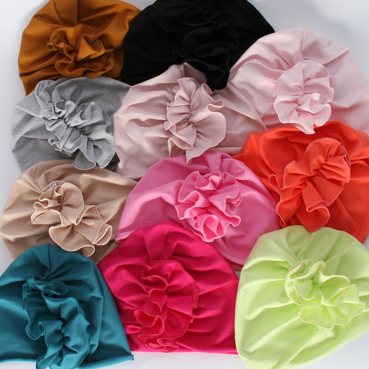 Meisjes herfst/lente muts, Koraal, Met decoratieve plooien, Werka