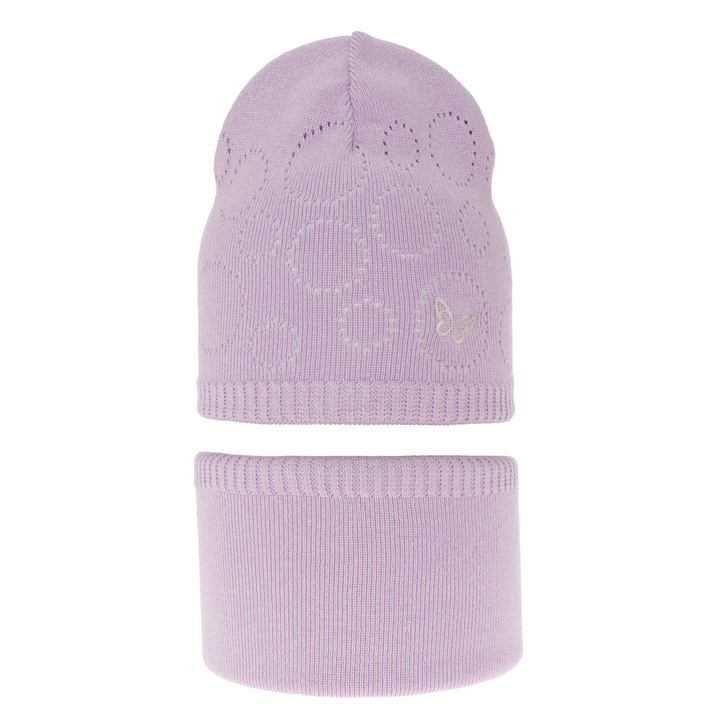 Ensemble automne/printemps fille: bonnet et snood, met katoen, violet, Amarilla