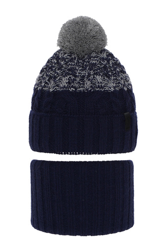 Jongens winter set muts en sjaal, blauw, met garen pompon, Travis