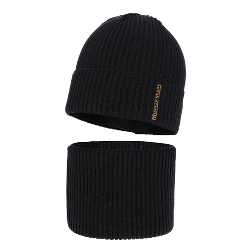 Jongens muts en col herfst, lente set, , met katoen, zwart, Norwin