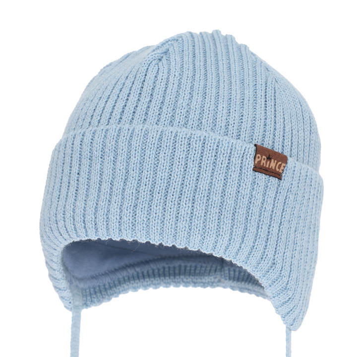 Jongens wintermuts, met bindkoorden, met merinowol, lichtblauw, Puser