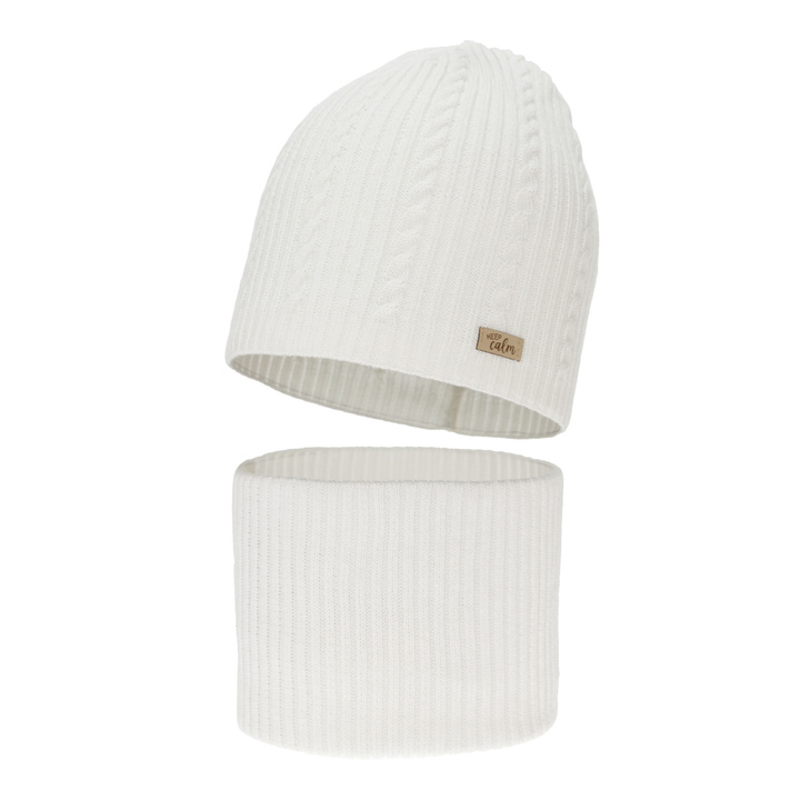 Meisjes herfst/lente set (muts en buissjaal), cremekleurig, met katoen, Ordesa