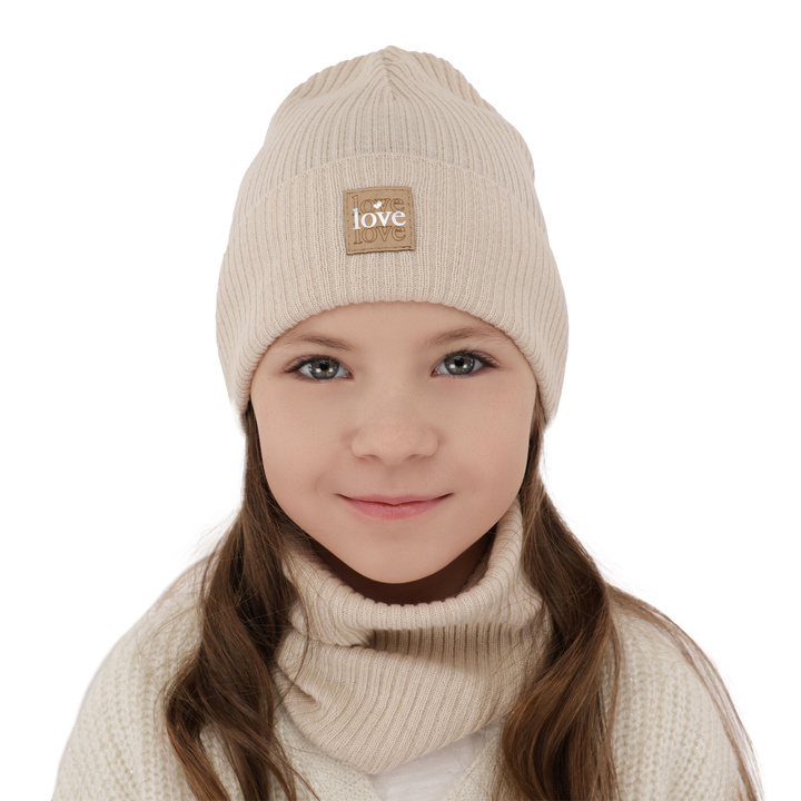 Ensemble automne/printemps fille: bonnet et snood, met katoen, beige, Furora