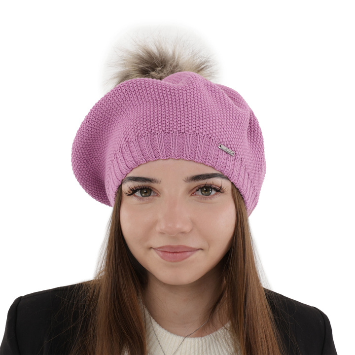 Beret d'hiver femme, violet, avec laine mérinos, Bonnie