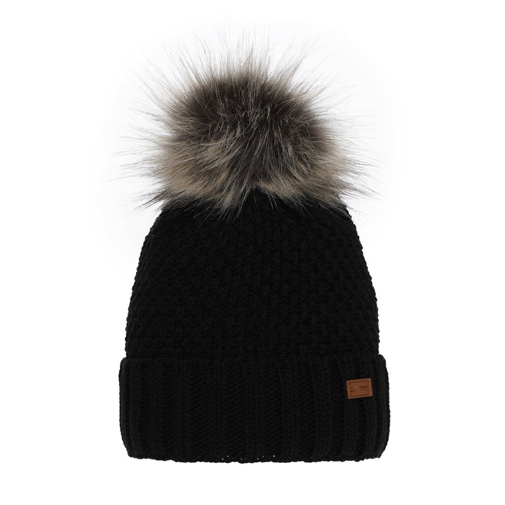 Meisjes wintermuts, zwart, met garen pompon, Pola