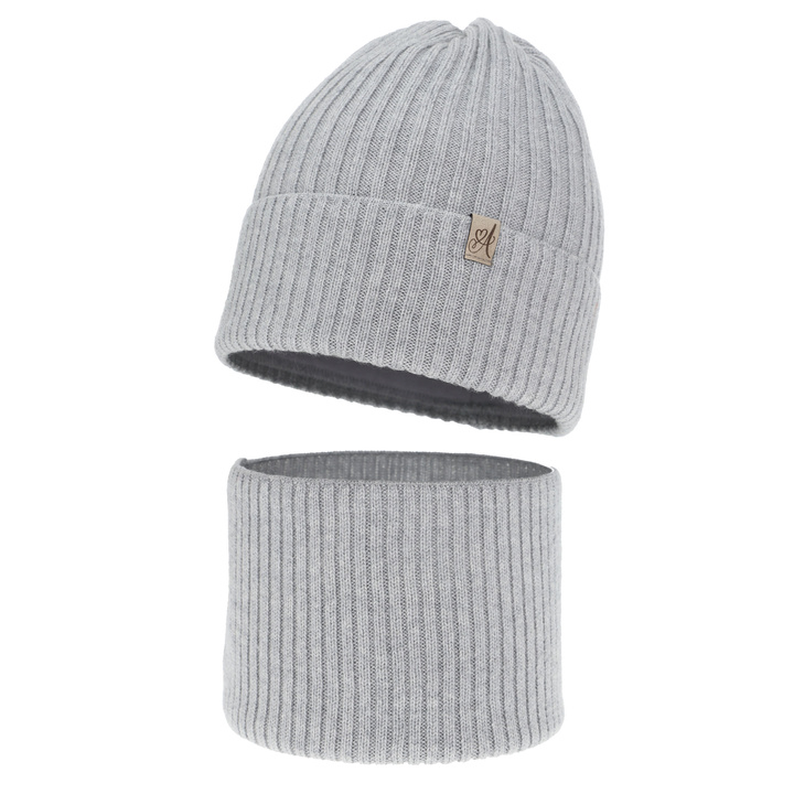 Ensemble d'hiver fille: bonnet et snood, gris, avec laine mérinos, Patricia