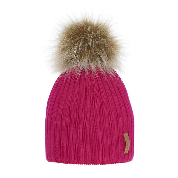 Meisjes wintermuts, roze, met garen pompon, Werbena