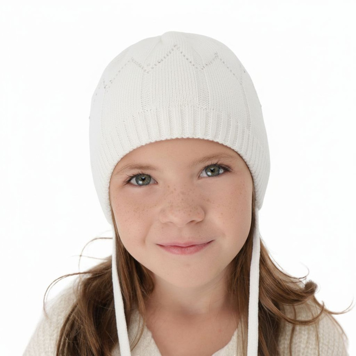 Bonnet automne/printemps fille, blanc, avec liens, Mercja