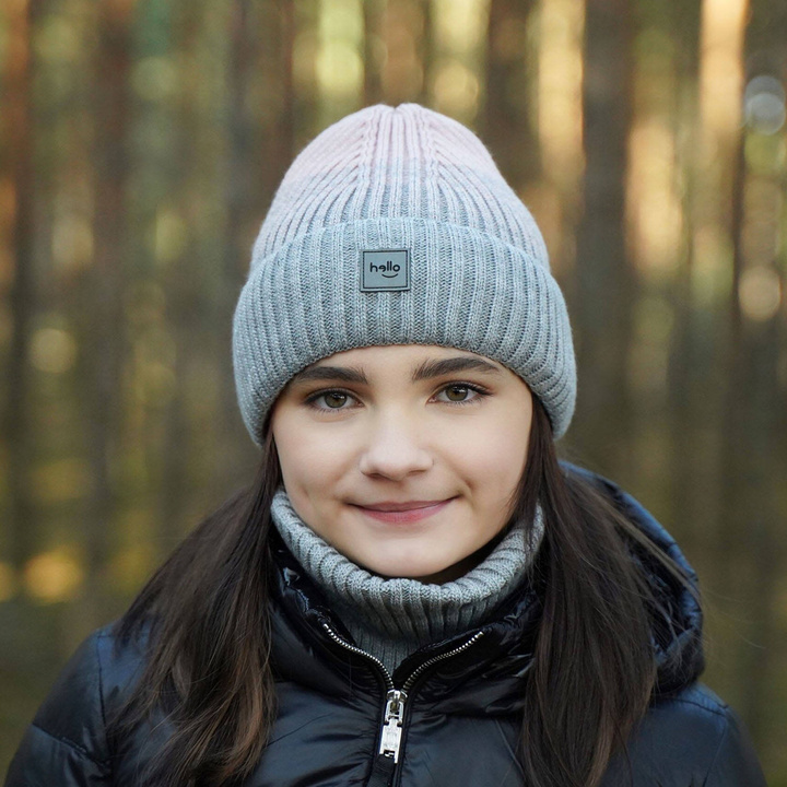 Meisjes winter set muts en sjaal, grijs, Tasha