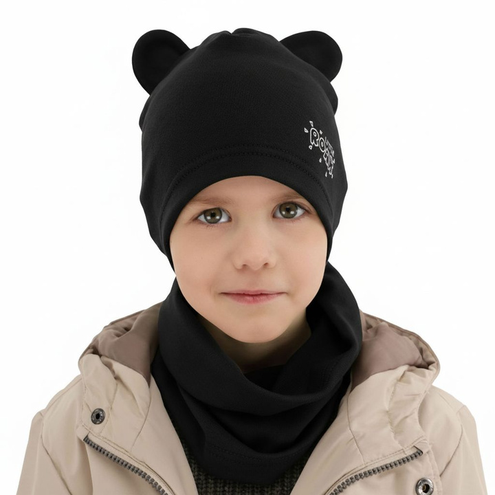 Ensemble automne/printemps garçon: bonnet et snood, noir, Cymes