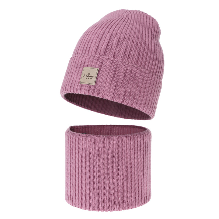 Ensemble automne/printemps fille: bonnet et snood, avec laine mérinos, wrzosowy, Vanita