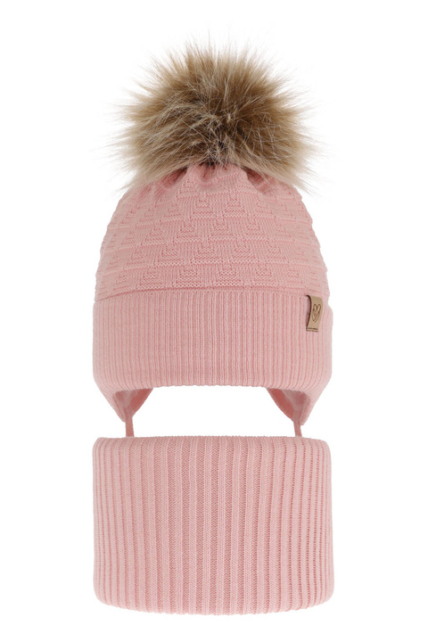 Ensemble d'hiver fille: bonnet et snood, rose, avec pompon, Egeria