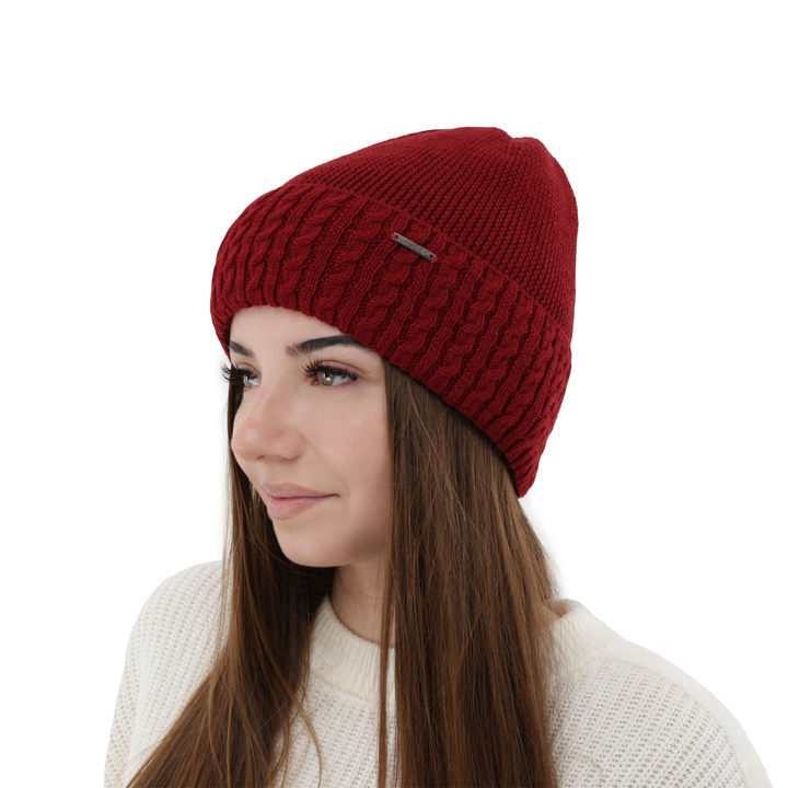 Bonnet d'hiver femme, bordo, avec laine mérinos, Febe