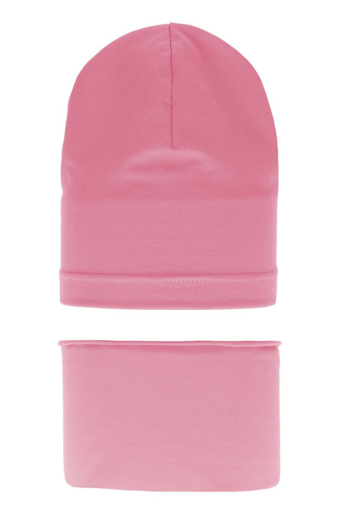 Meisjes herfst/lente set muts en buissjaal, roze, katoenen, Hazelka