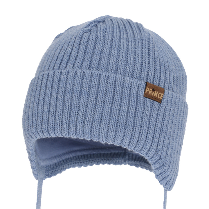 Jongens wintermuts, met bindkoorden, met merinowol, blauw, Puser