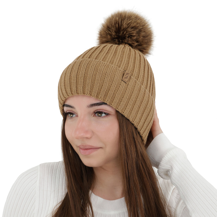 Dames wintermuts, camel, met merinowol, Zamira