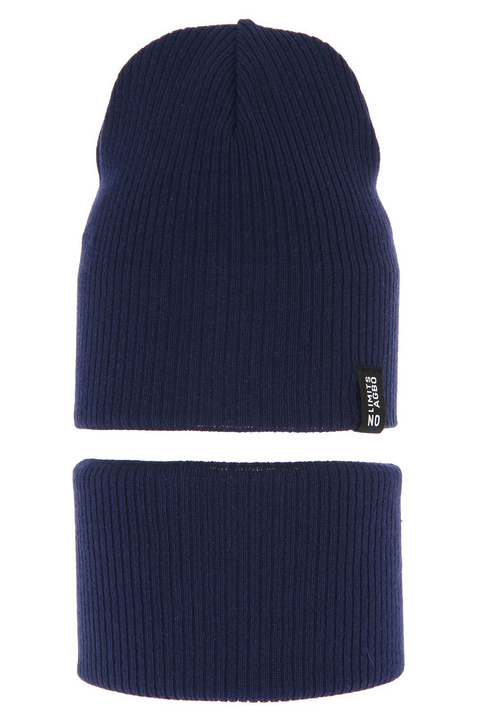 Jongens herfst/lente set (muts en buissjaal), met katoen, marineblauw, Tunis