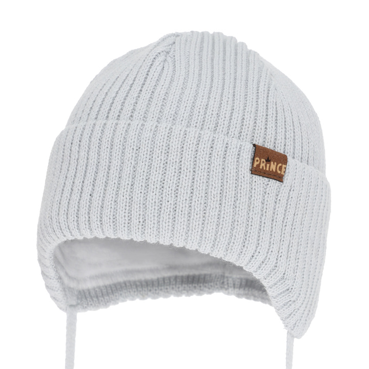 Jongens wintermuts, met bindkoorden, met merinowol, lichtgrijs, Puser