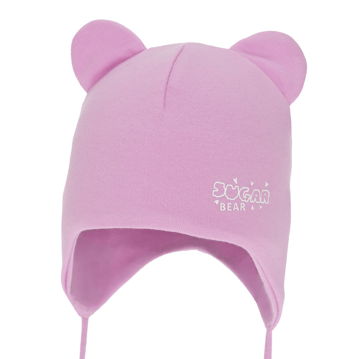 Meisjes herfst/lente muts, paars, katoenen, met bindkoorden, Kelda