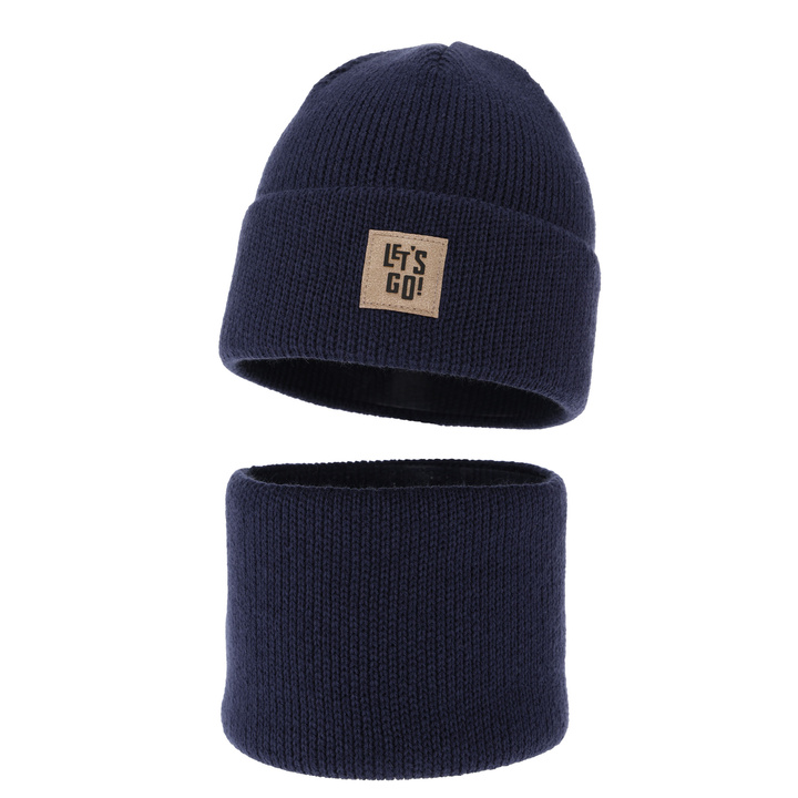 Ensemble d'hiver garçon: bonnet et snood, bleu marine, Joseph