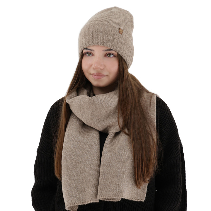 Dames winter set (muts en sjaal), lichtbeige, Shasta