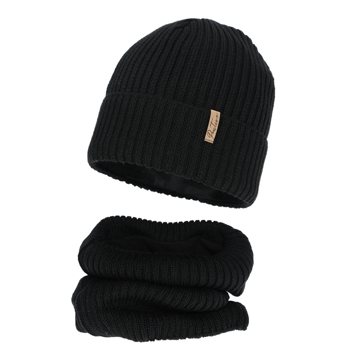 Meisjes winter set (muts en buissjaal) gevoerd met fleece, zwart, met merinowol, Odette