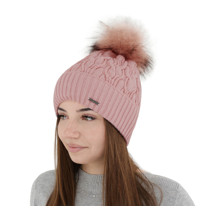 Bonnet d'hiver femme, rose, avec pompon, Deva