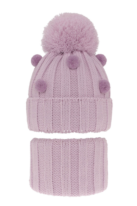 Ensemble d'hiver fille: bonnet et snood, violet, avec pompon, Hekate