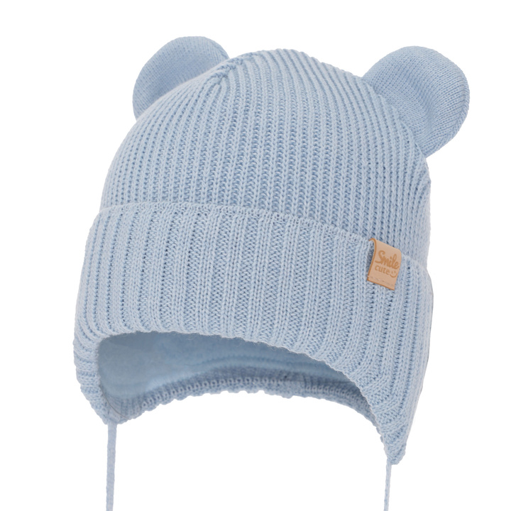 Bonnet d'hiver garçon, bleu, avec liens, avec laine mérinos, Shedon
