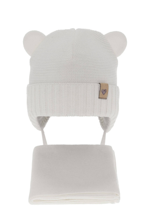 Ensemble d'hiver fille: bonnet et écharpe, blanc, avec liens, Alice