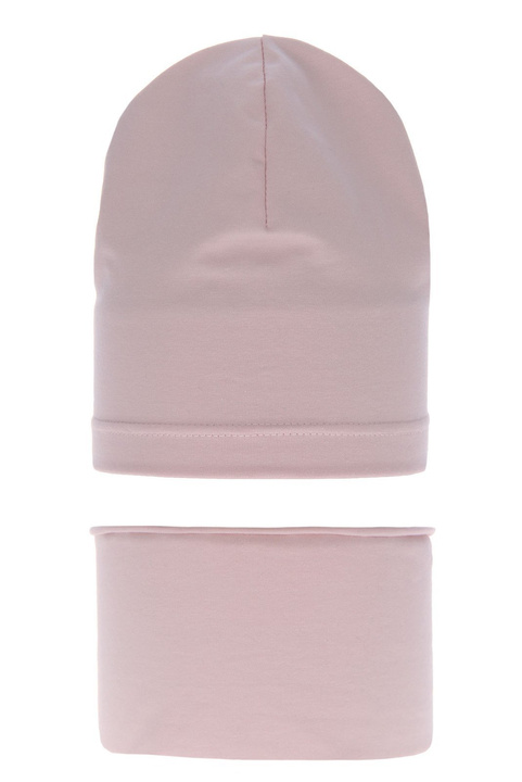 Meisjes herfst/lente set muts en buissjaal, roze, katoenen, Hazelka
