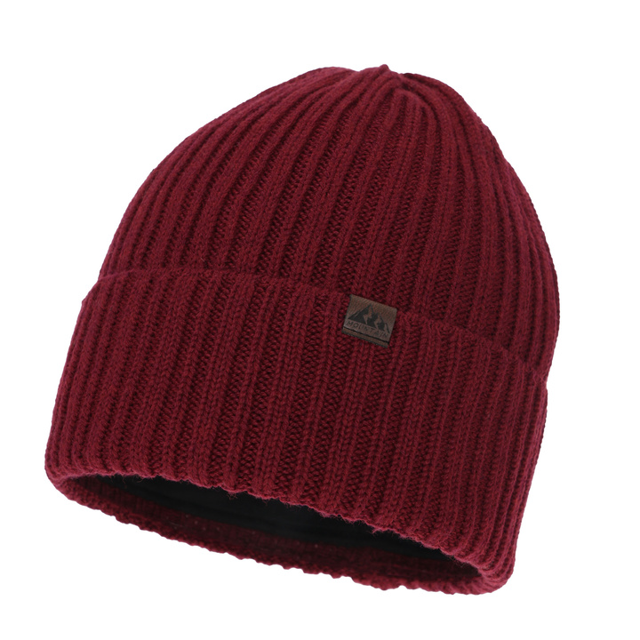 Heren wintermuts, bordeauxrood, met merinowol, Huno