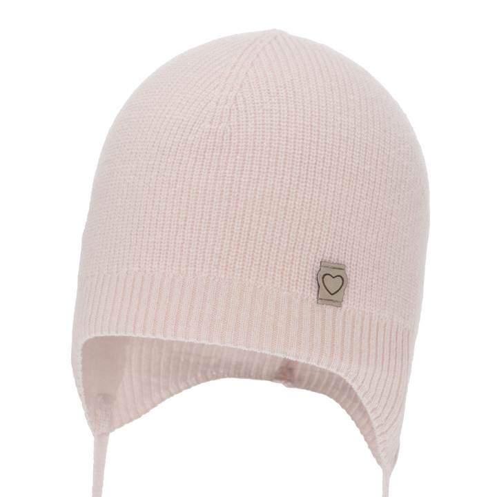 Meisjes herfst/lente muts, roze, met merinowol, met bindkoorden, Orida