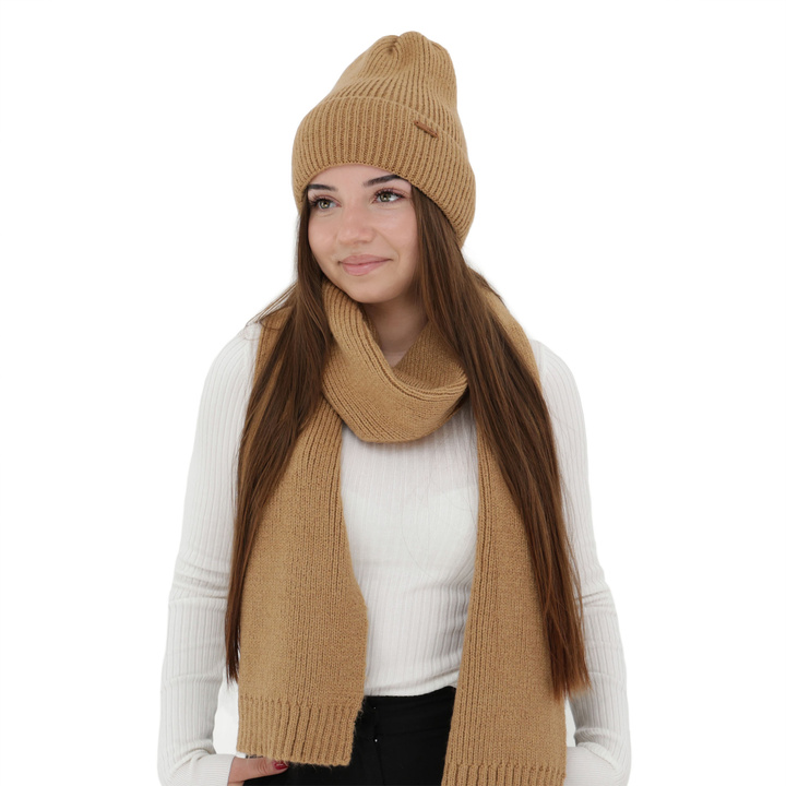 Dames winter set (muts en sjaal), camel, met merinowol, Seala