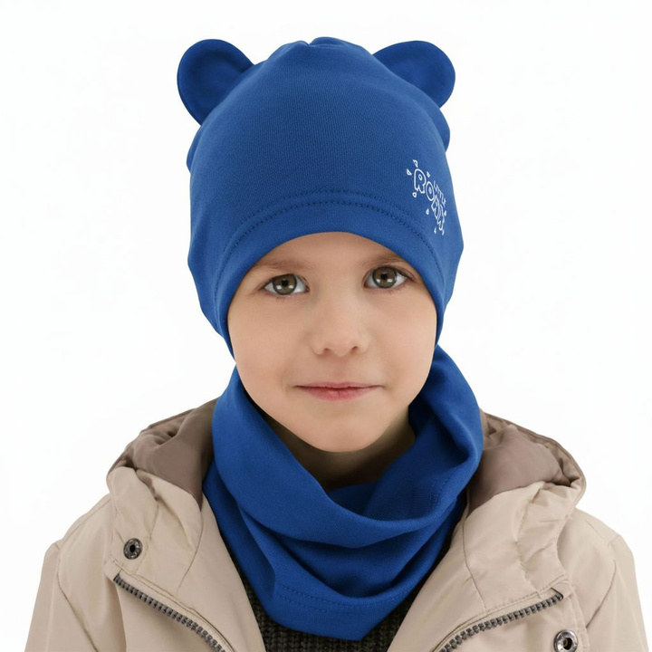 Ensemble automne/printemps garçon: bonnet et snood, bleu, Cymes