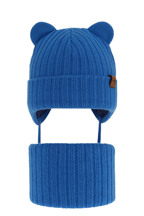 Ensemble d'hiver garçon: bonnet et snood, bleu, avec liens, Ferven