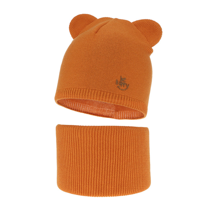 Ensemble automne/printemps garçon: bonnet et snood, met katoen, orange, Avec pompon, Ludvic