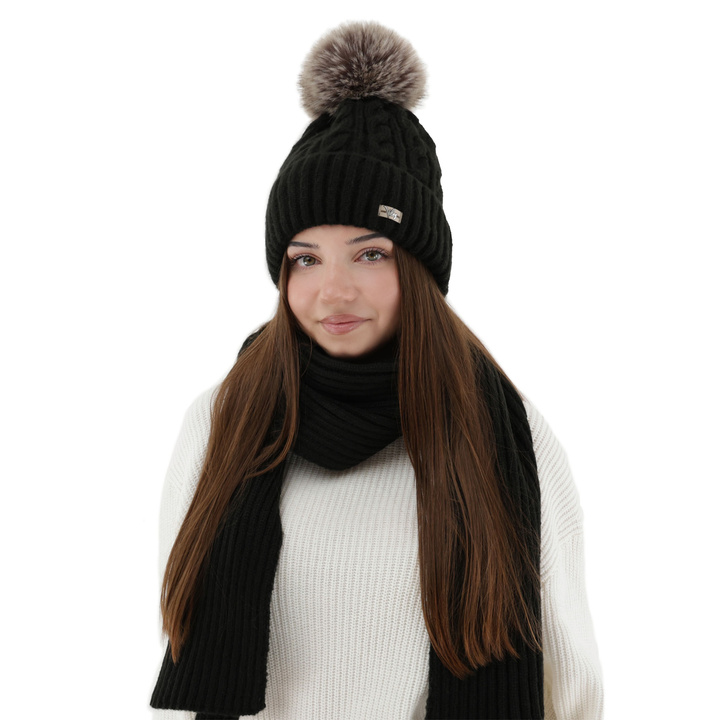 Dames winter set (muts en sjaal), zwart, Lunetta