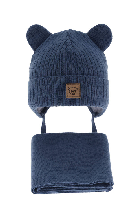 Ensemble d'hiver garçon: bonnet et écharpe, bleu, avec liens, Anthony