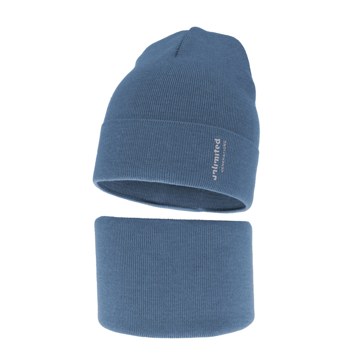 Ensemble automne/printemps garçon: bonnet et snood, met katoen, bleu, Timothe