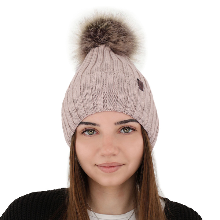 Dames wintermuts, beige, met merinowol, Texa