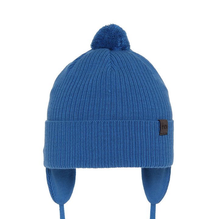 Bonnet automne/printemps garçon, bleu, avec pompon, avec liens, Axel