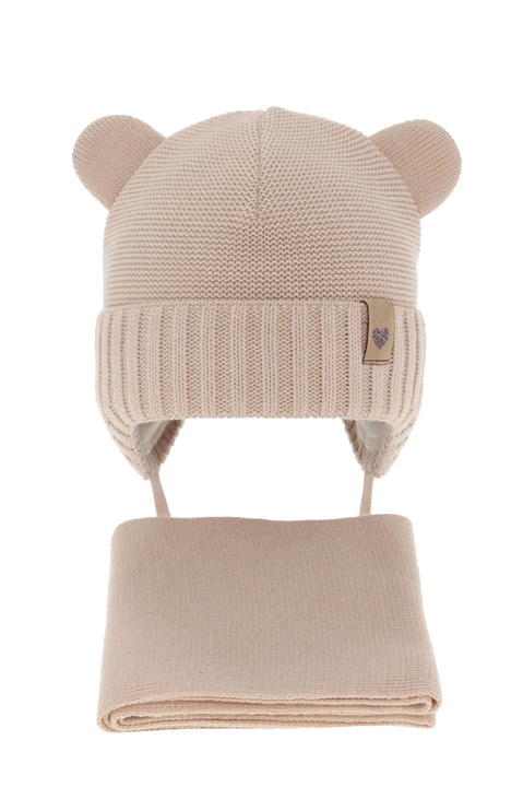 Ensemble d'hiver fille: bonnet et écharpe, beige, avec liens, Alice